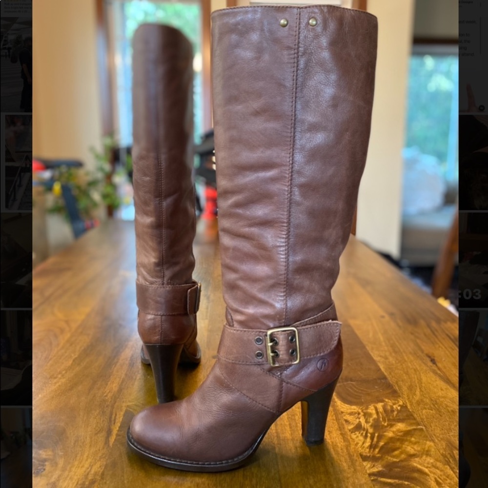Bronx Brown Leather knee high Boots with heel size 39/7